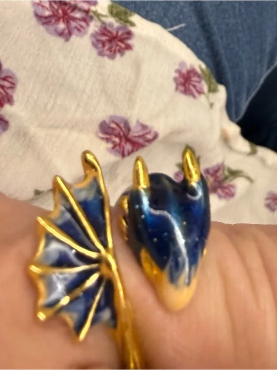 Gold Dragon Wrap Ring with Blue Speckled Enamel-New-Boutique - Picture 3 of 4